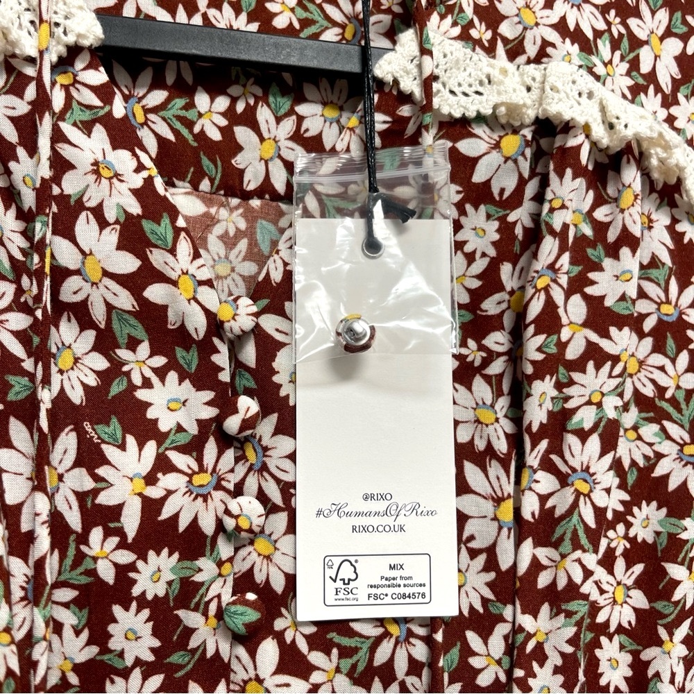 NWT RIXO Brown Chocolate Daisy Chain Midi Dress - Picture 8 of 10
